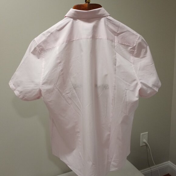 H&M MEN'S SHORT SLEEVE BABY PINK MEN'S DRESS SHIRT COTTON MIX SIZE XL - Picture 4 of 5